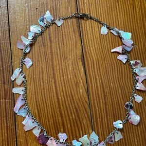 Mother of Pearl Iridescent Necklace with Pink and White Hues